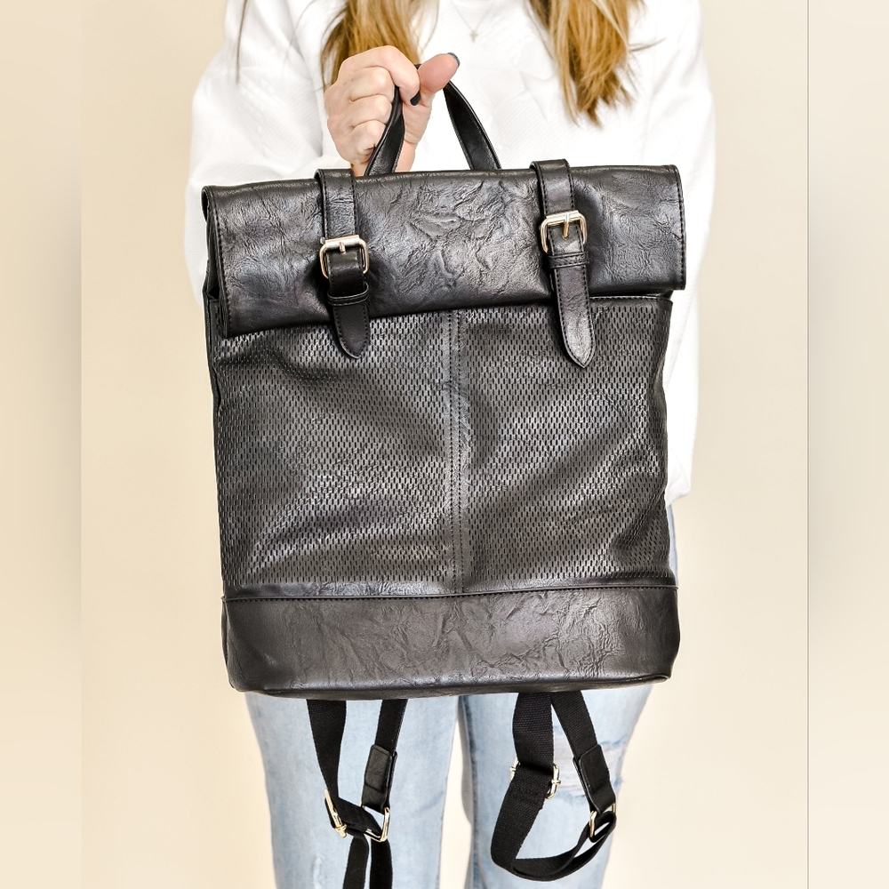 Virago Collection Vegan Leather Parker Fold-Over Backpack - Picture 1 of 10